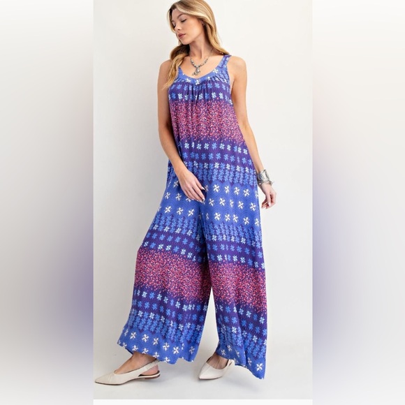 easel Pants - Easel Blue and Pink Patterned Jumpsuit